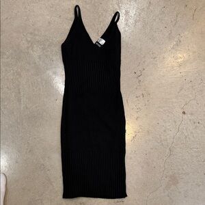 Elegant Black Knit Midi Dress